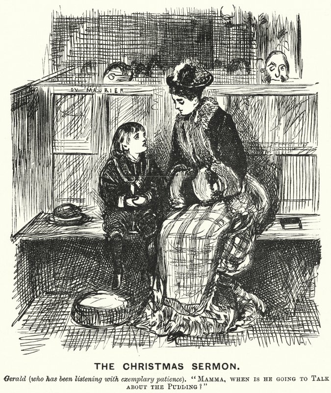 Punč karikatura: Vánoční kázání (rytina) od George (after) Du Maurier