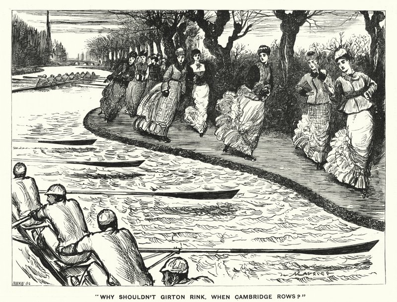Punch cartoon: Why should not Girton Rink. Kdy Cambridge Rows? (rytina) od George (after) Du Maurier