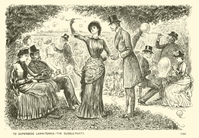 Chcete-li nahradit tenis na trávníku - bublinová párty (rytina) od George (after) Du Maurier