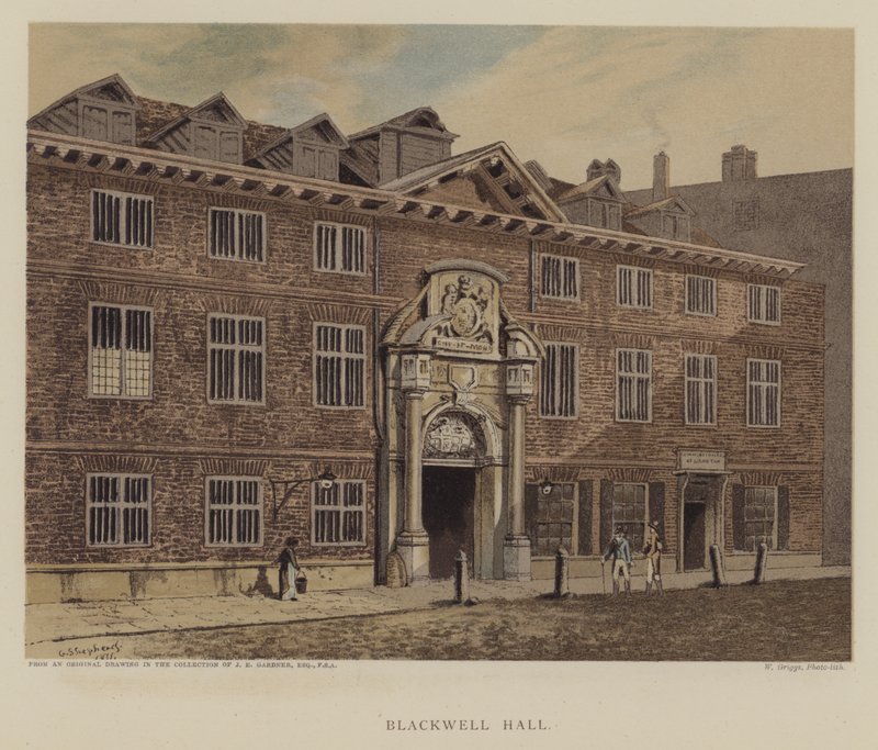 Blackwell Hall, City of London (barevné lito) od George (after) Shepherd
