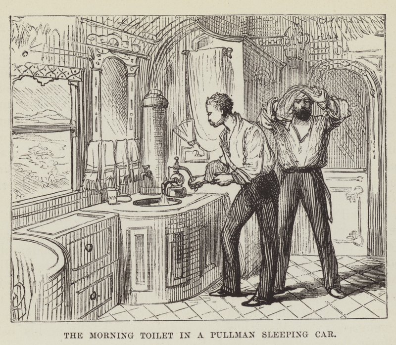 Ranní toaleta ve spacím voze Pullman od George Augustus Sala