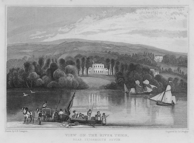 Pohled na řeku Teign, poblíž Teignmouth, Devon (rytina) od George Bryant Campion