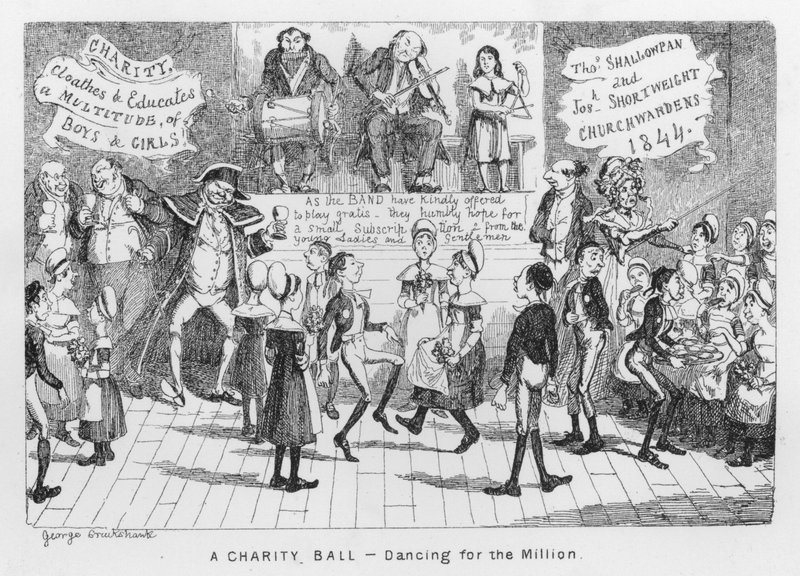 Charitativní ples, tanec pro milion (rytina) od George Cruikshank