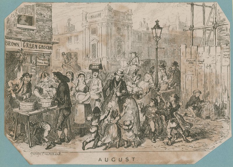 Rušná scéna na trhu od George Cruikshank