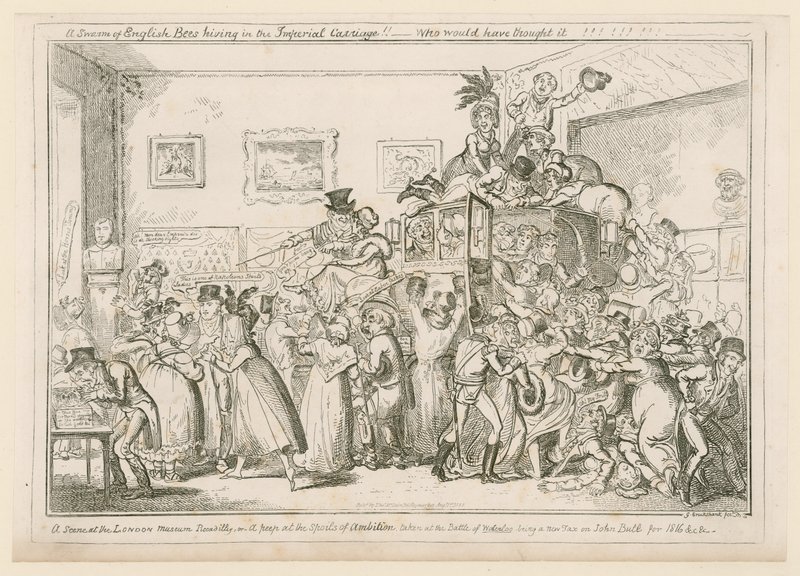 Scéna v londýnském muzeu Piccadilly od George Cruikshank