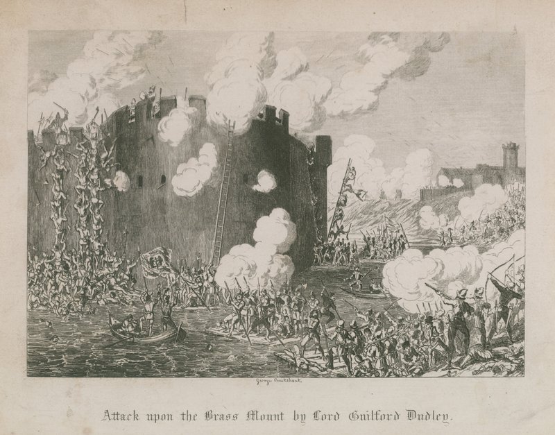 Lord Guilford Dudley zaútočil na travnatého koně od George Cruikshank