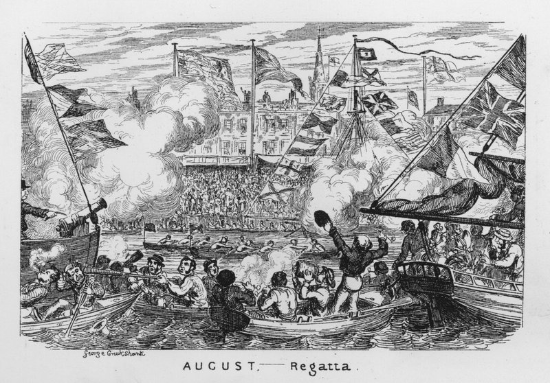 srpen, regata (rytina) od George Cruikshank