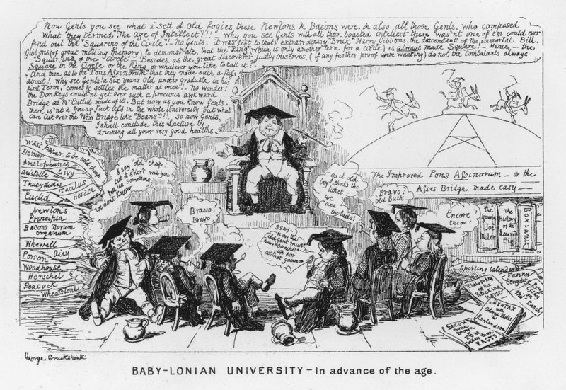 Baby-Lonian University, In advance of the Age (rytina) od George Cruikshank