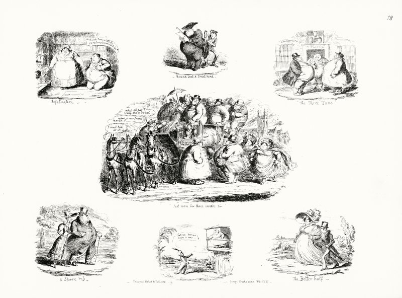 Karikatury od George Cruikshanka na téma obezita (rytina) od George Cruikshank