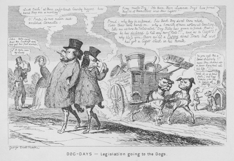 Psí dny, legislativa pro psy (rytina) od George Cruikshank