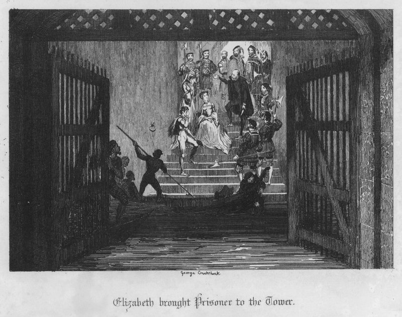 Elizabeth přinesla vězně do věže (rytina) od George Cruikshank