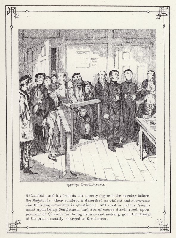 Ilustrace pro Bakalářskou vlastní knihu aneb Pokrok pana Lambkina (Gent) (rytina) od George Cruikshank
