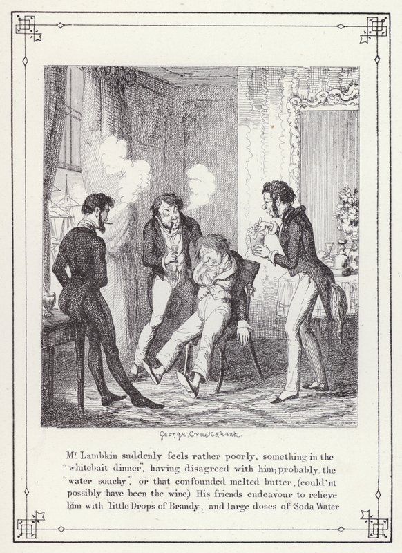 Ilustrace pro Bakalářskou vlastní knihu aneb Pokrok pana Lambkina (Gent) (rytina) od George Cruikshank