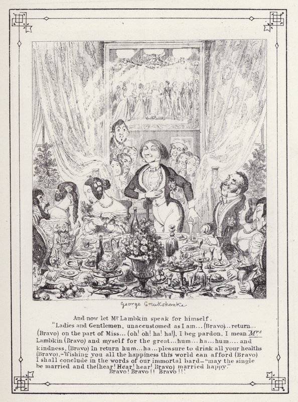 Ilustrace pro Bakalářskou vlastní knihu aneb Pokrok pana Lambkina (Gent) (rytina) od George Cruikshank