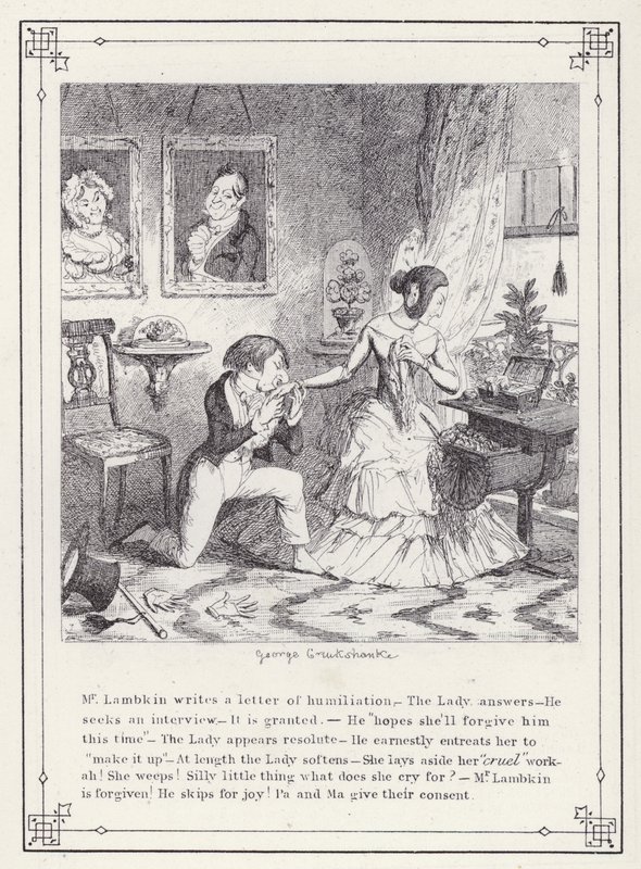 Ilustrace pro Bakalářskou vlastní knihu aneb Pokrok pana Lambkina (Gent) (rytina) od George Cruikshank