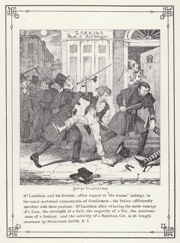 Ilustrace pro Bakalářskou vlastní knihu aneb Pokrok pana Lambkina (Gent) (rytina) od George Cruikshank