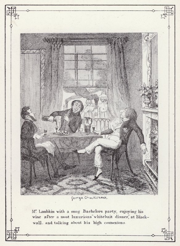 Ilustrace pro Bakalářskou vlastní knihu aneb Pokrok pana Lambkina (Gent) (rytina) od George Cruikshank