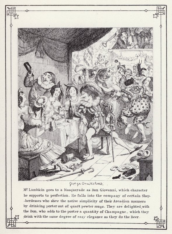 Ilustrace pro Bakalářskou vlastní knihu aneb Pokrok pana Lambkina (Gent) (rytina) od George Cruikshank