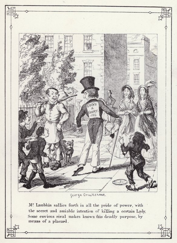 Ilustrace pro Bakalářskou vlastní knihu aneb Pokrok pana Lambkina (Gent) (rytina) od George Cruikshank