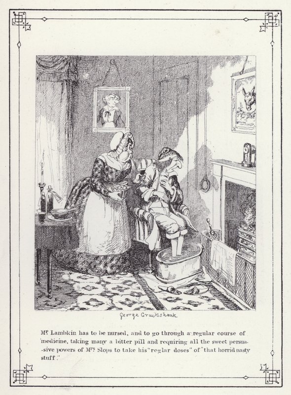Ilustrace pro Bakalářskou vlastní knihu aneb Pokrok pana Lambkina (Gent) (rytina) od George Cruikshank