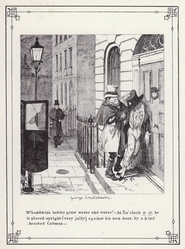 Ilustrace pro Bakalářskou vlastní knihu aneb Pokrok pana Lambkina (Gent) (rytina) od George Cruikshank