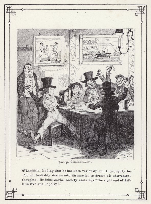 Ilustrace pro Bakalářskou vlastní knihu aneb Pokrok pana Lambkina (Gent) (rytina) od George Cruikshank