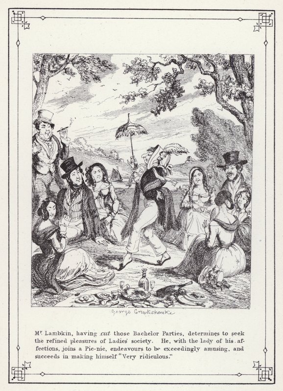 Ilustrace pro Bakalářskou vlastní knihu aneb Pokrok pana Lambkina (Gent) (rytina) od George Cruikshank