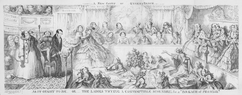 Dámy zkoušející opovrženíhodného darebáka za "Porušení slibu." (rytina) od George Cruikshank
