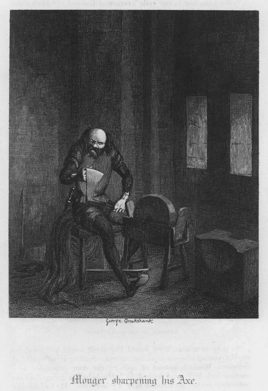 Monger brousí svou sekeru (rytina) od George Cruikshank