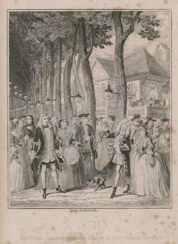 Pan Cripps se setkává se svou Mater v Mary-le-bone Gardens od George Cruikshank