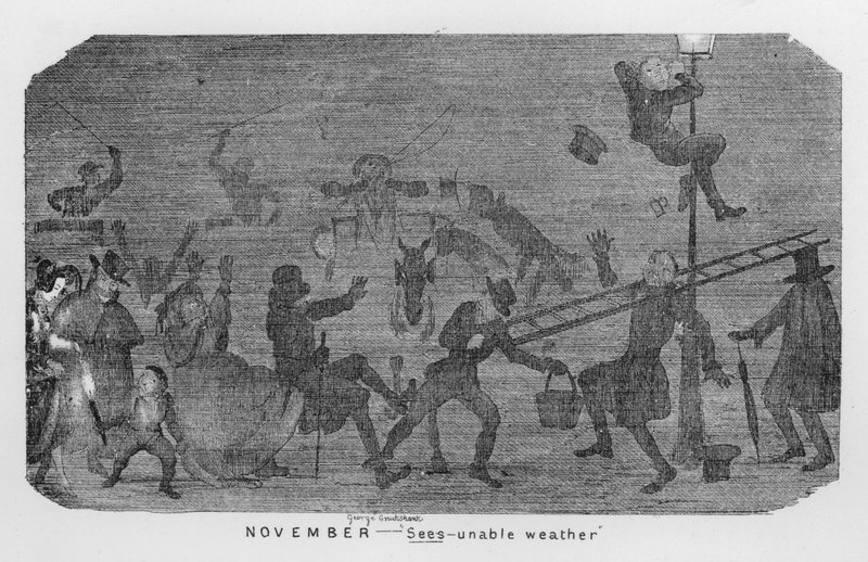 Listopad, Sees-unable weather, tj. londýnský smog (rytina) od George Cruikshank