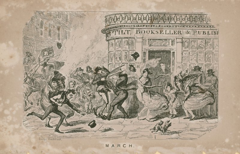 Lidé bojují proti silnému větru od George Cruikshank