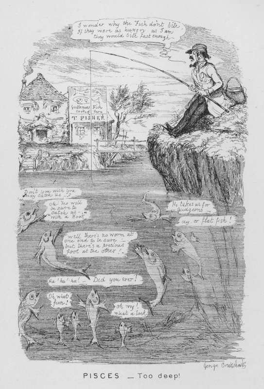Ryby, příliš hluboko! (rytina) od George Cruikshank
