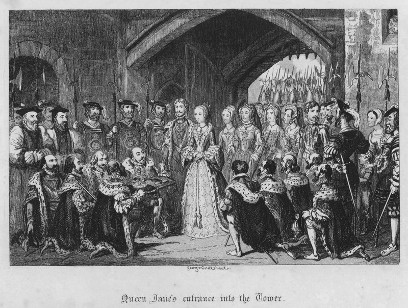 Vstup královny Jany do věže (rytina) od George Cruikshank