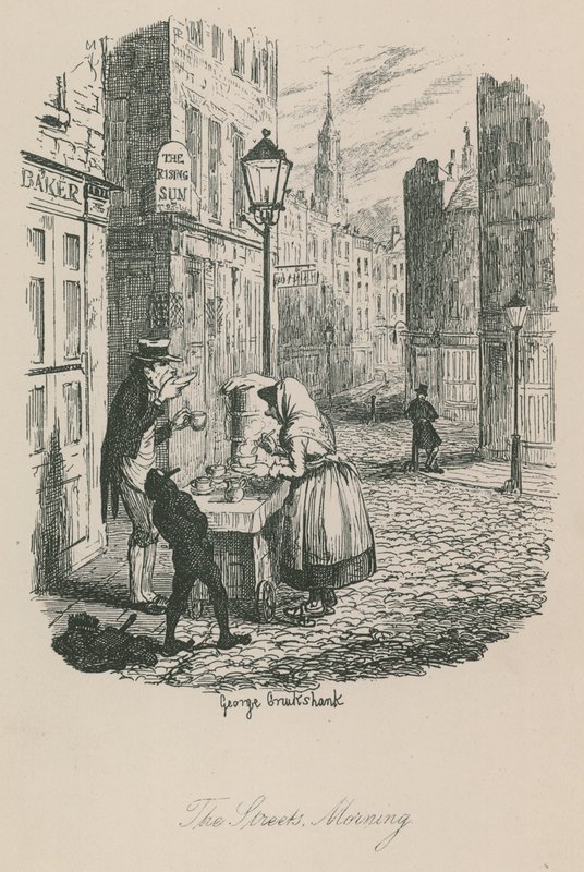 Scéna života v Londýně: Ulice - ráno od George Cruikshank