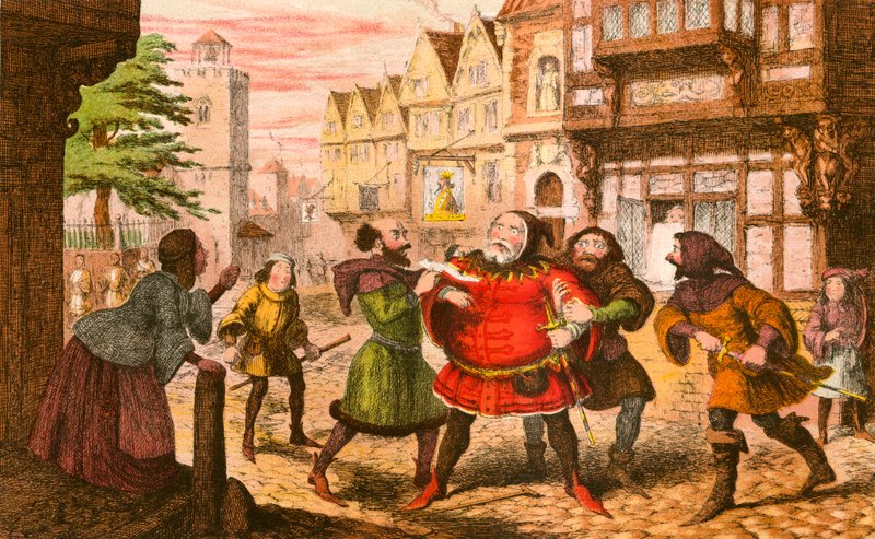 Sir John Falstaff zatčen od George Cruikshank