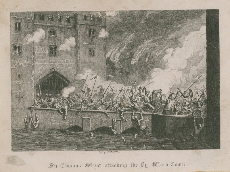 Sir Thomas Wyatt útočí na Byward Tower od George Cruikshank