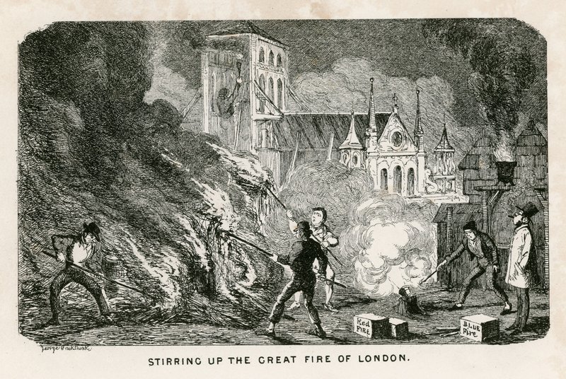 Rozdmýchávání velkého požáru Londýna od George Cruikshank