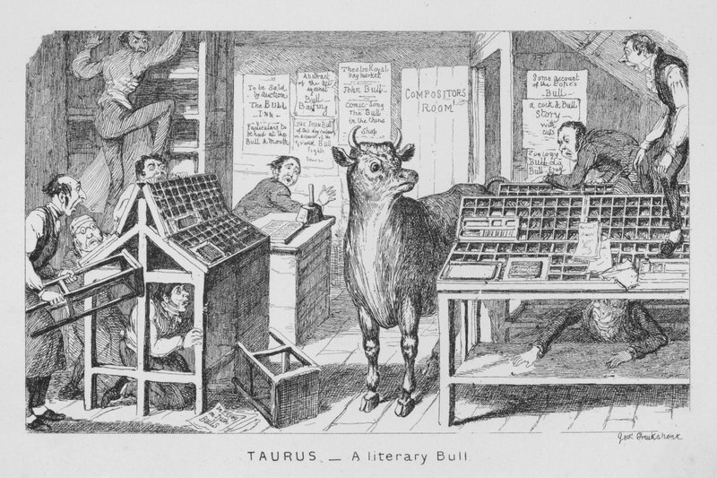 Býk, literární býk (rytina) od George Cruikshank