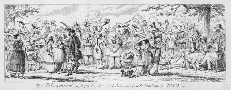 „Bloomers“ v Hyde Parku nebo mimořádná výstava pro rok 1852 (rytina) od George Cruikshank