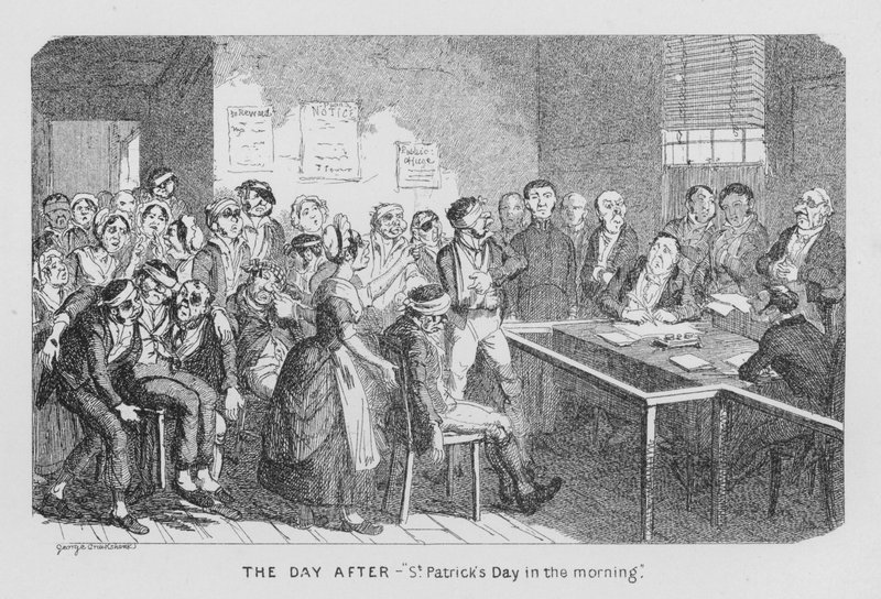 Den poté - Den svatého Patrika ráno (rytina) od George Cruikshank