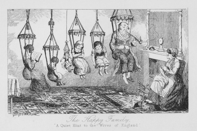 Šťastná rodina, Tichá nápověda anglickým manželkám (rytina) od George Cruikshank