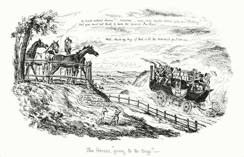 Koně jdou ke psům (rytina) od George Cruikshank