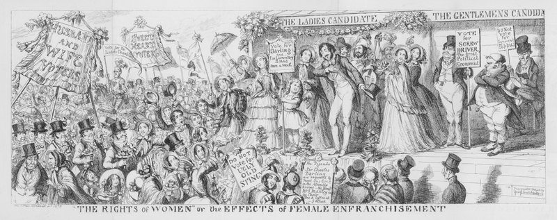 „Práva žen“ aneb Účinky ženského oprávnění od George Cruikshank