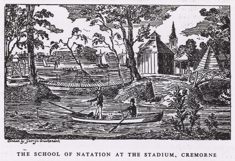 School of Natation na stadionu, Cremorne Gardens od George Cruikshank
