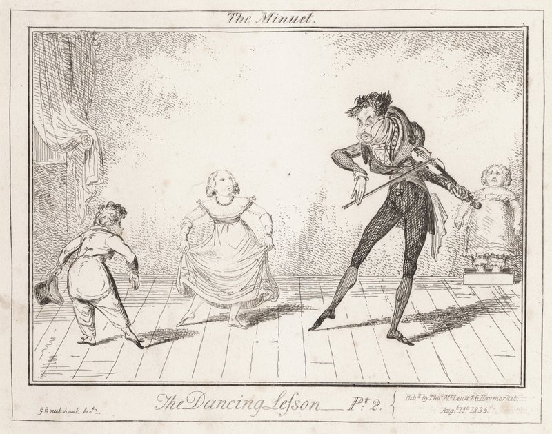 Taneční lekce: Menuet od George Cruikshank