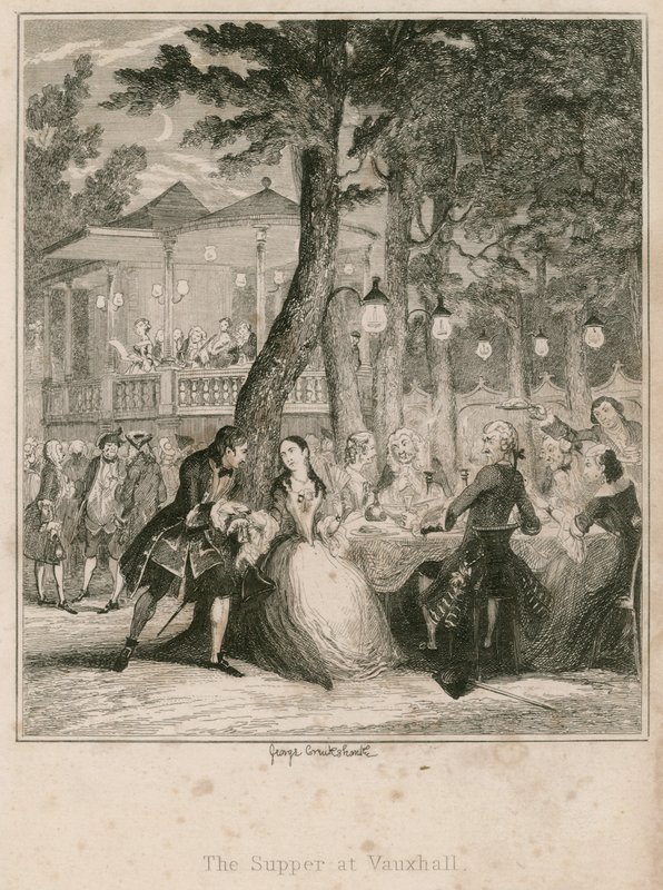 Večeře ve Vauxhall Gardens v Londýně od George Cruikshank