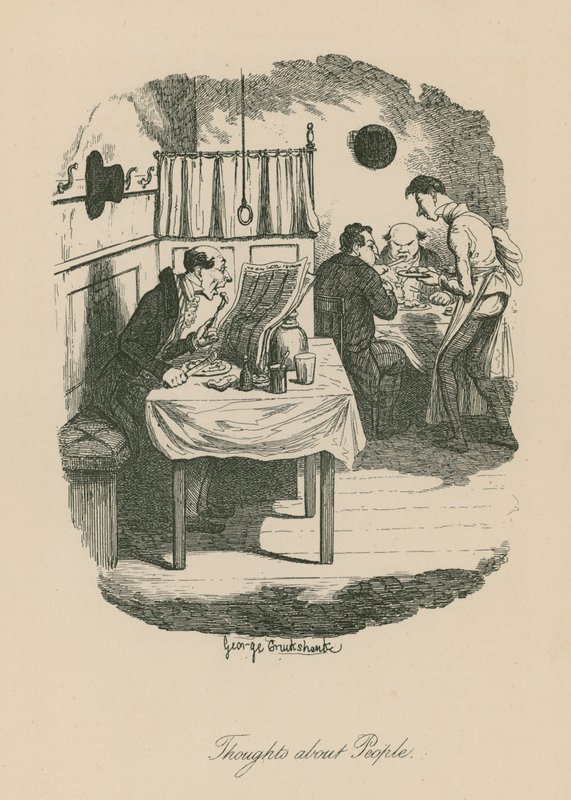 Myšlenky o lidech, možná založené na scéně z Sketches od Boze (Charles Dickens) od George Cruikshank