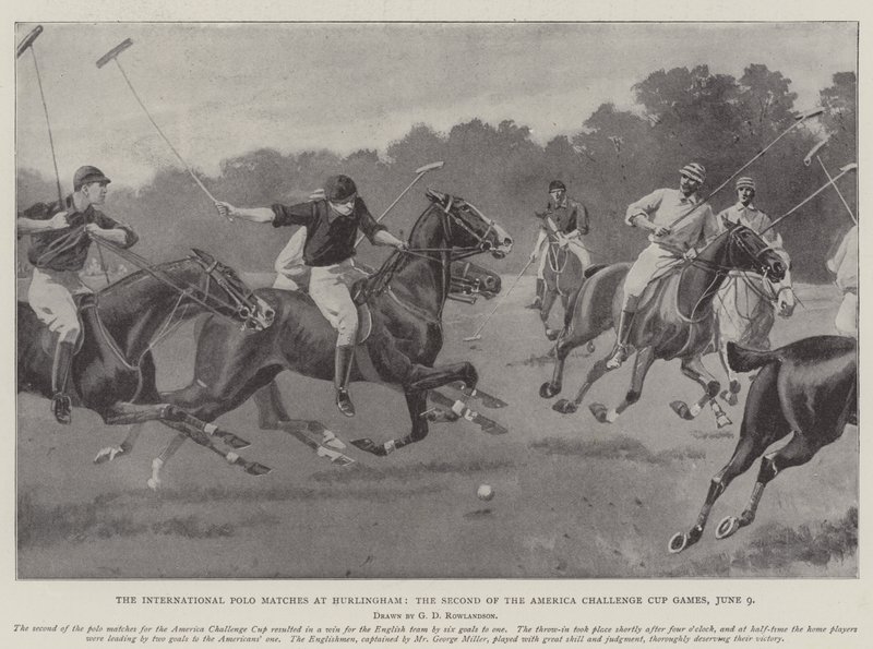 Mezinárodní zápasy v pólu v Hurlinghamu, druhé hry amerického Challenge Cupu, 9. června od George Derville Rowlandson