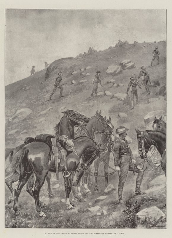 Voják imperiálního lehkého koně drží nabíječky během útoku od George Derville Rowlandson